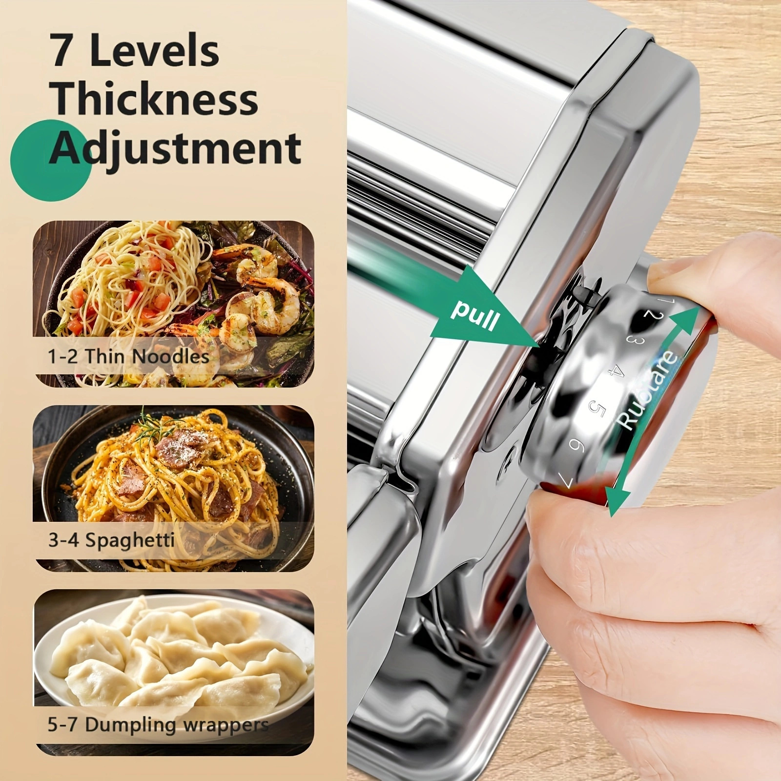 Macchina Per Pasta Manuale In Acciaio Inox – 6 Spessori Regolabili Per Spaghetti, Fettuccine, Lasagne – Manovella E Staffa Incluse