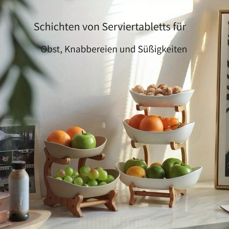 Obstschale 3 Etagen Keramik – Porzellan Aufbewahrung Für Küche, Snacks, Desserts, 35 Cm, Stapelbar
