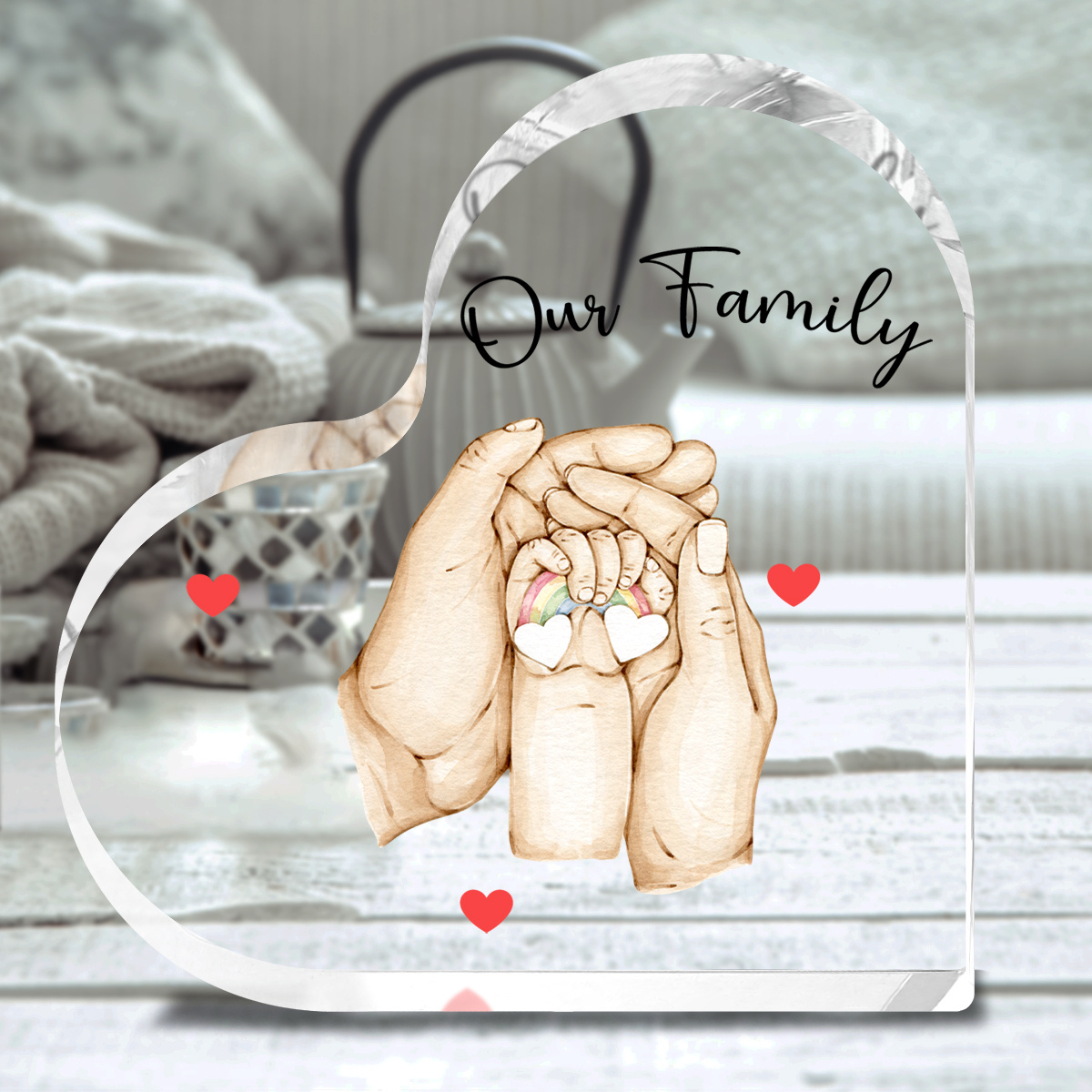 E-shop [2D Flat] [] Personalisierte Acryl-Hände für Familienmitglieder - Individuelle 3-8 Namens-Erinnerungsstücke, dekorative Schreibtisch-Ornamente
