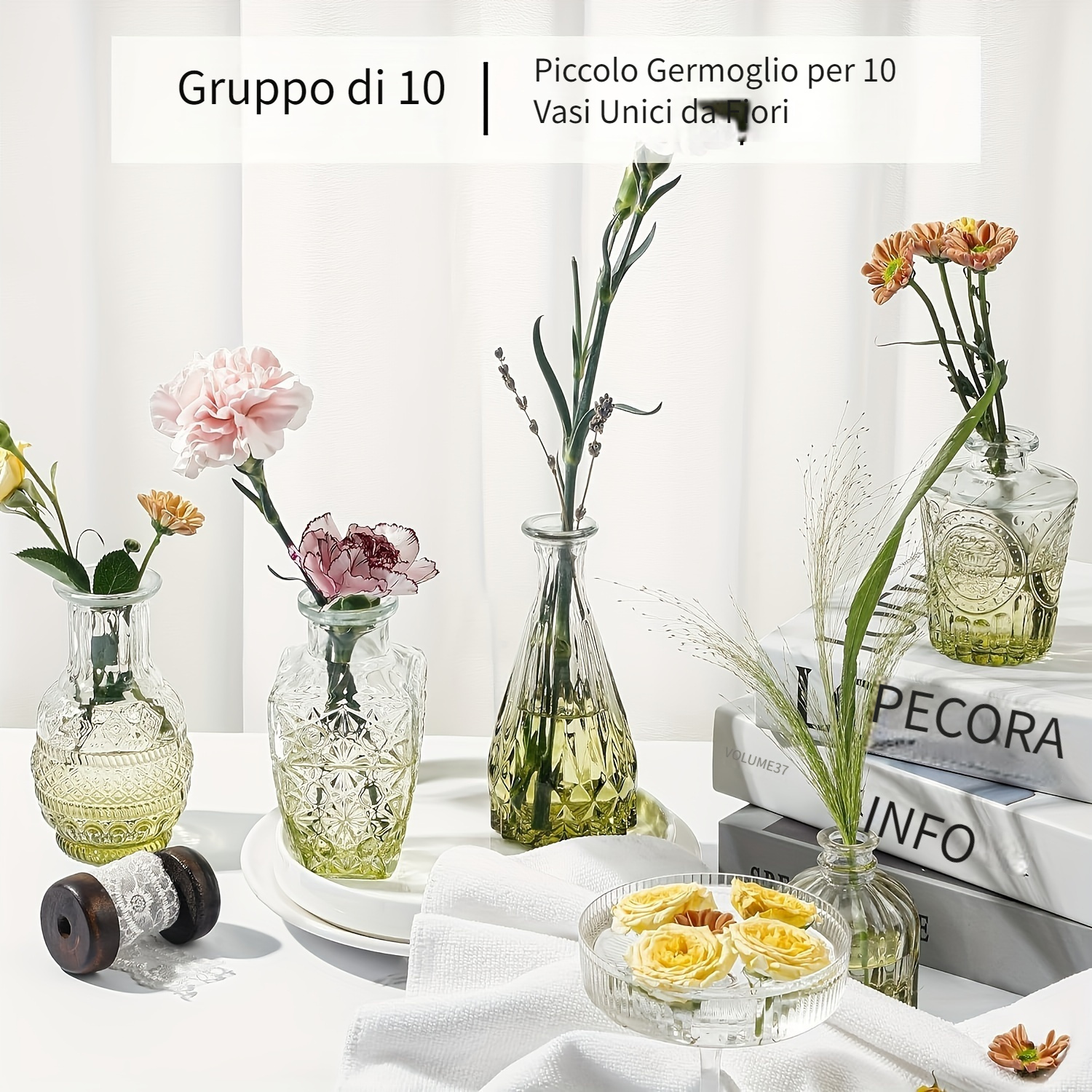 Set di 24 vasi in vetro, piccoli vasi per fiori, vasi singoli colorati in massa, mini vasi rustici decorativi per centrotavola, bottiglie di vetro vintage per matrimoni, casa, decorazione da tavolo