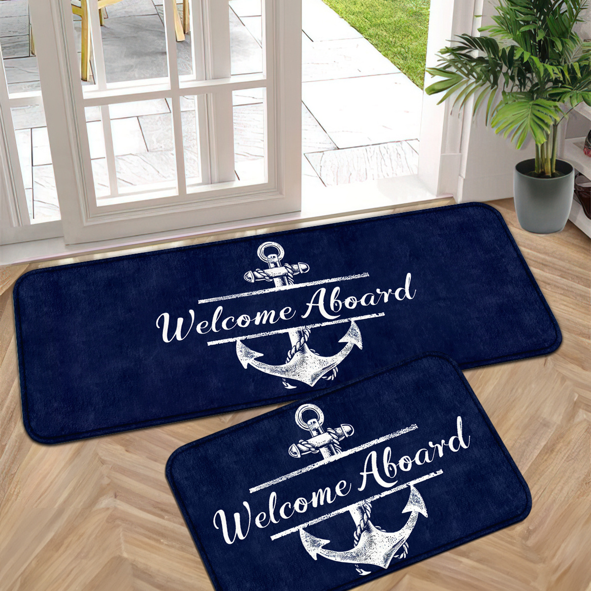 TEMU 1/2pcs Minimalist Art Anchor Print Washable Mat Indoor Entrance Mat Door Mat Suitable For Front Door, Bathroom, Kitchen, Bedroom Bedside Mat,