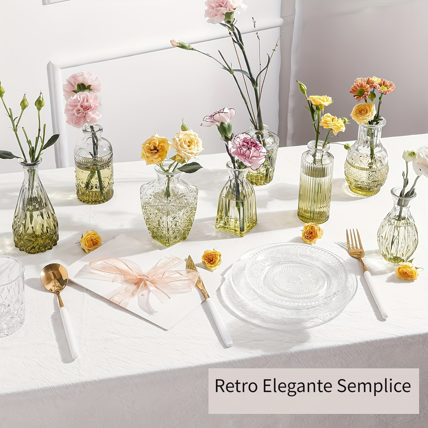 Set Di 3 Vasi In Vetro Vintage Sfumato E Rilievo - Altezze 8.4-13.2 Cm - Mini Bottiglie Decorative Per Fiori E Centrotavola - 6