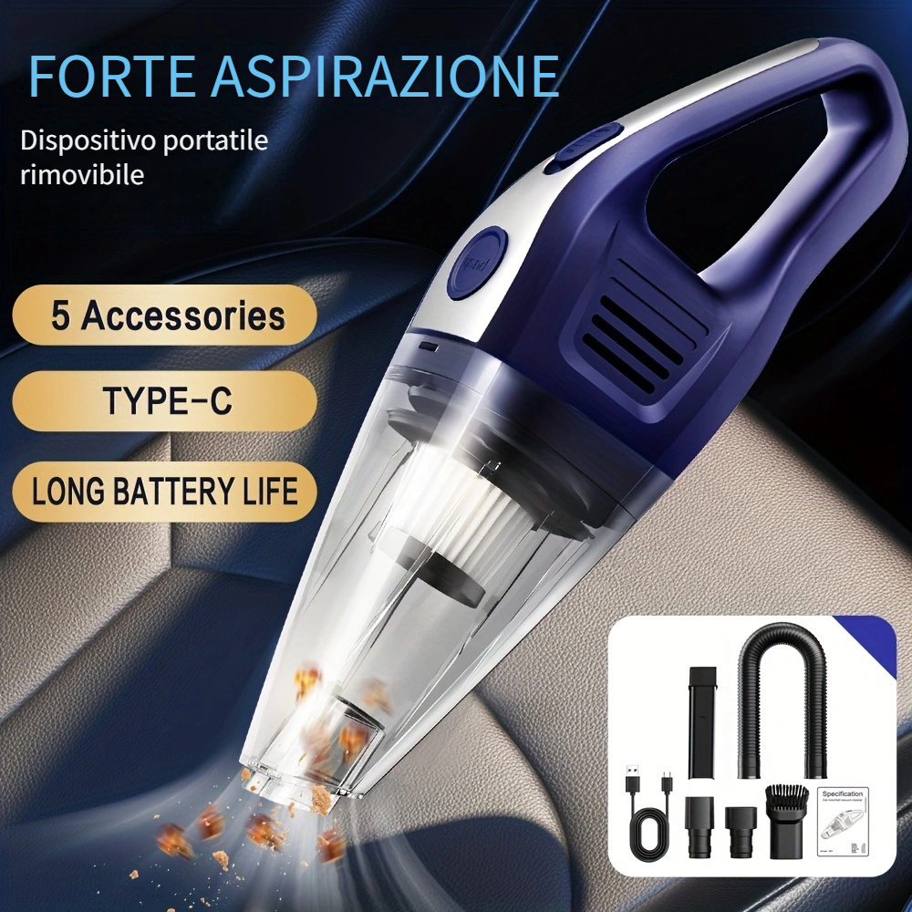 Aspirapolvere Senza Fili Per Auto - Mini E Portatile, Con Luce LED, Doppio Uso Casa/Auto - Foto 6