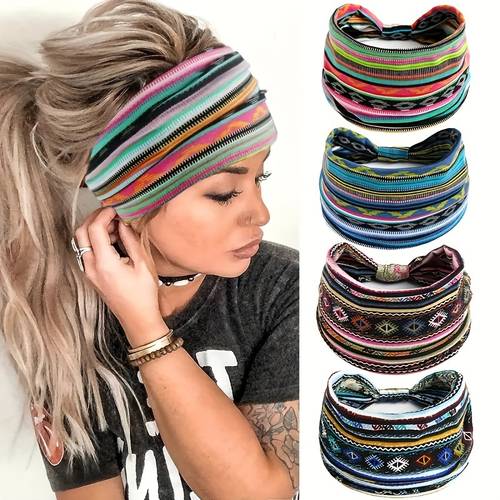 4pcs set womens multi color wide brim running sweat absorbent knotted elastic headband hair accessory ethnic bohemian style simple and fashionable