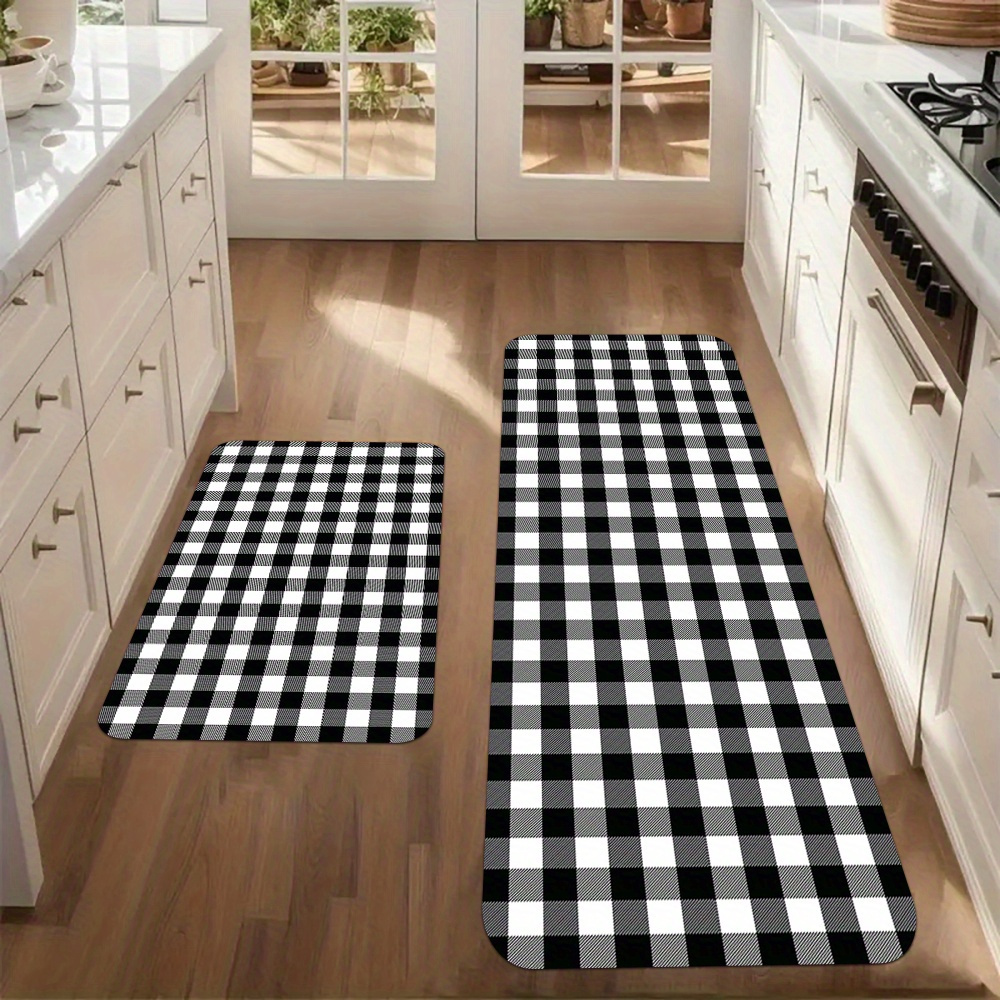 TEMU 2pcs Set, 0.99cm Thick Sponge Mat, Black And White Checkered Pattern, Plain Weave Polyester, Suitable For Spring, Summer, And Autumn, Outdoor