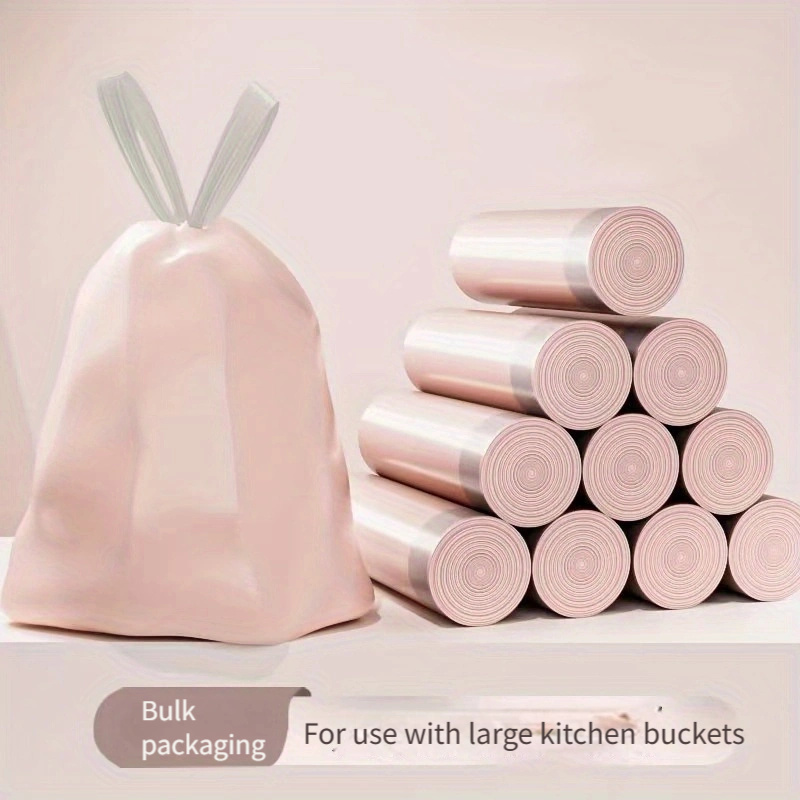 

100pcs Pink Disposable Drawstring Trash Bags - Heavy-duty, Plastic Garbage Bags For Kitchen, Bathroom, Living Room, Bedroom Cleaning - High-quality,