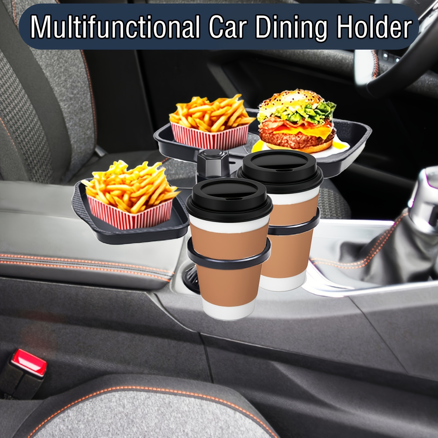 

3-in-1 Detachable Car Cup Holder Tray - Cradle - Spacious With A Sturdy Base For Road Trips - Essential Accessory Tool For Easy And Drinking.