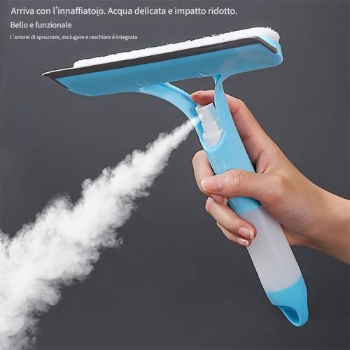 spazzola 3-in-1 con specchio e in microfibra rimovibile - pulitore per finestre e porte da bagno in plastica resistente, raschietto e tergivetro - non necessita di elettricità, per uso