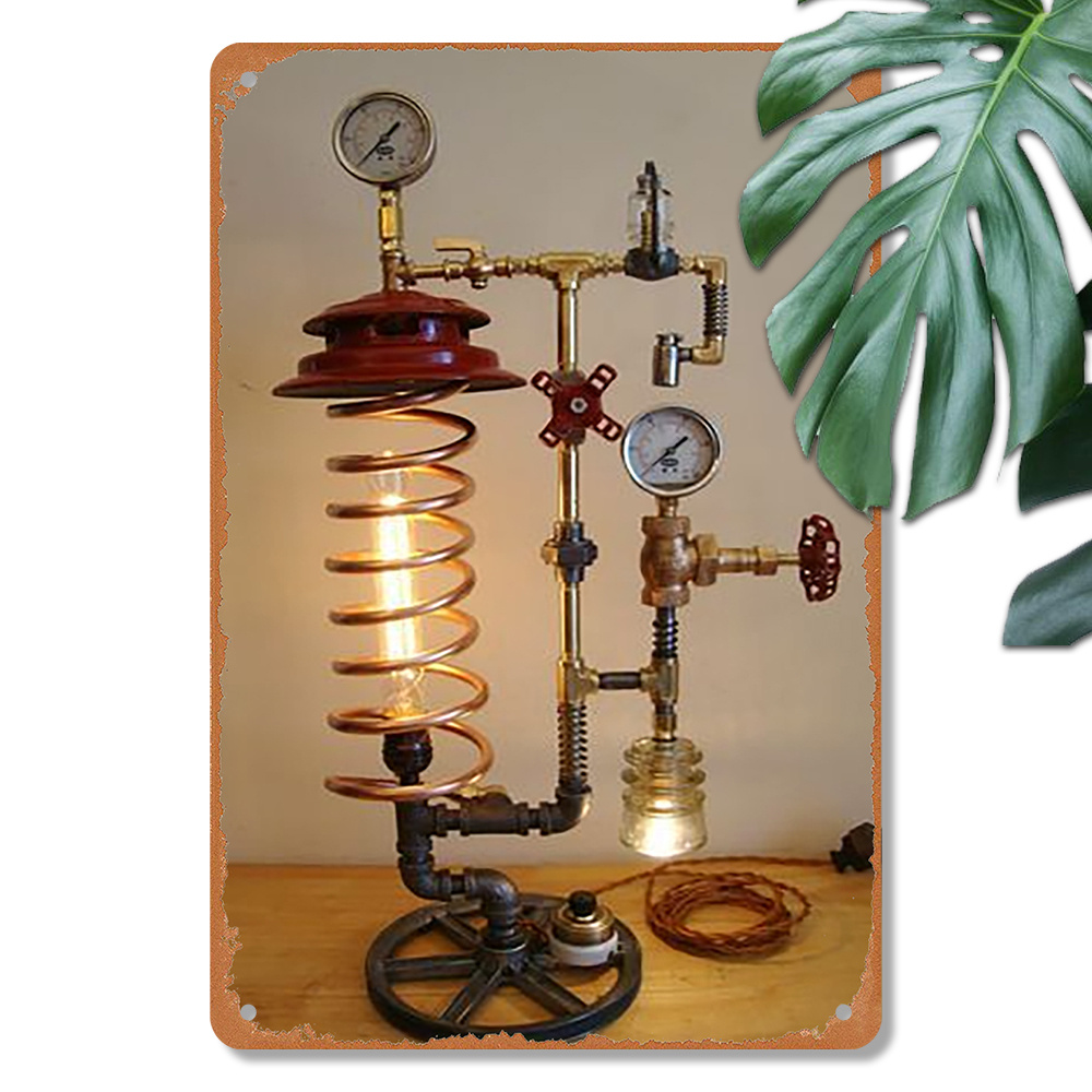 

2d Flat Tin Painting Simulation Retro Steampunk Style Lighting, Suitable For Home Decoration, Iron, Vintage Lighting Enthusiasts 25, 2d, Room Decor