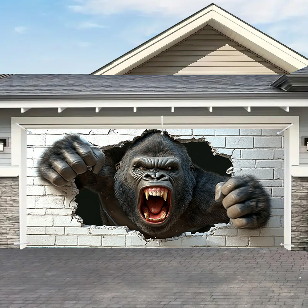 

2d Door Banner 1pc Contemporary 3d Gorilla Polyester Garage Door Cover - , No Electricity Needed, Featherless, Ideal For Use, Family Gatherings, Garden Parties, Seasonal Events