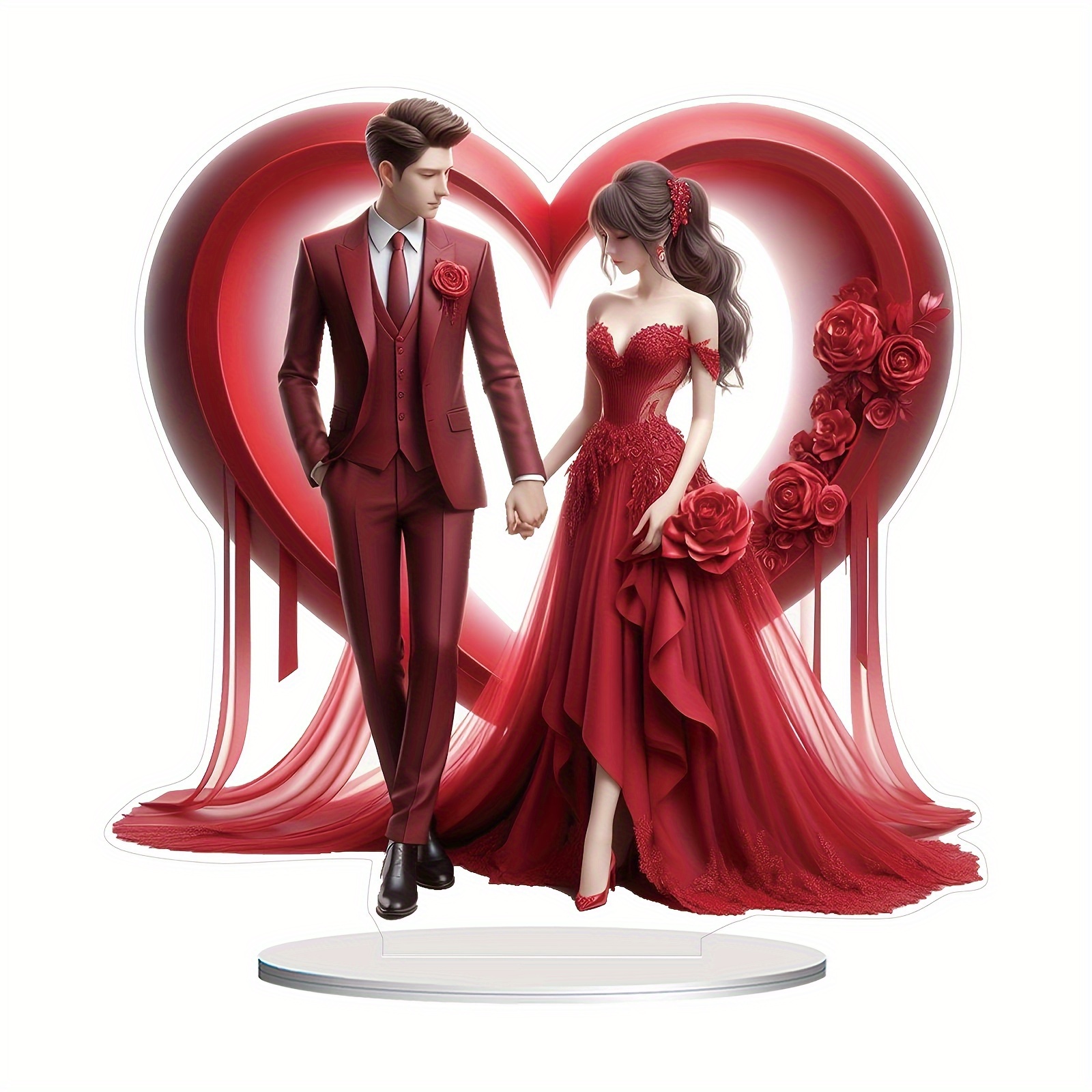 

2d Flat Romantic Acrylic 2d Couple Hand-in-hand Heart-shaped Figurine, Art , Multipurpose Tabletop Decor For Wedding, Valentine's Day, , Bedroom & Living Room, No Battery Needed