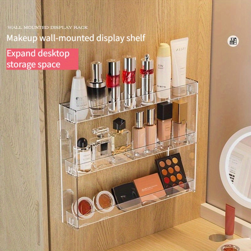 

1pc/2pcs/4pcs Cosmetic Storage Box Wall Hanging Transparent Vanity Lipstick Perfume Skincare Storage Shelf