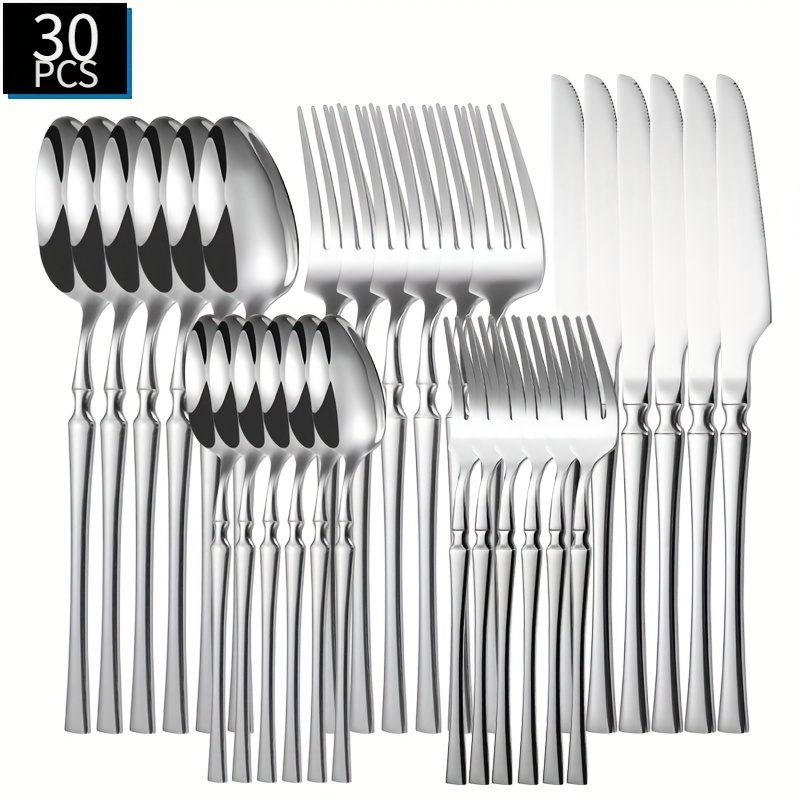 

30pcs Stainless Steel Cutlery Set Including Dinner Knife, Fork, Spoon, Dessert Fork, Dessert Spoon, And Coffee Spoon For Home And Restaurant Use.