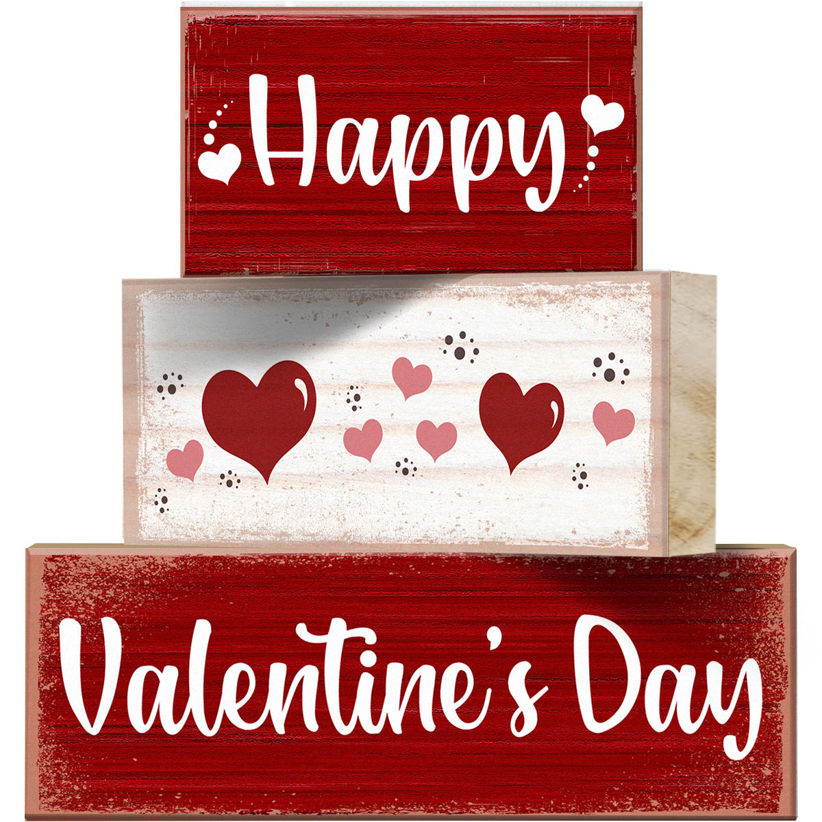 

Happy Valentine's Day Wooden Strip Sign Set, Distressed Design, Party Table Centerpiece, Layered Tray Decorative Accessories, Uv Printed Decorative , Romantic Table Decoration Small Gift