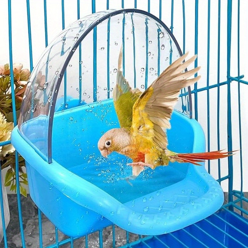 

1pc Pe Bird Bath Feeder, Parrot For , , Skylarks - Cage Accessory With Design, Pet Water Feeder|transparent Top Cover| , Bird Bath For Outside