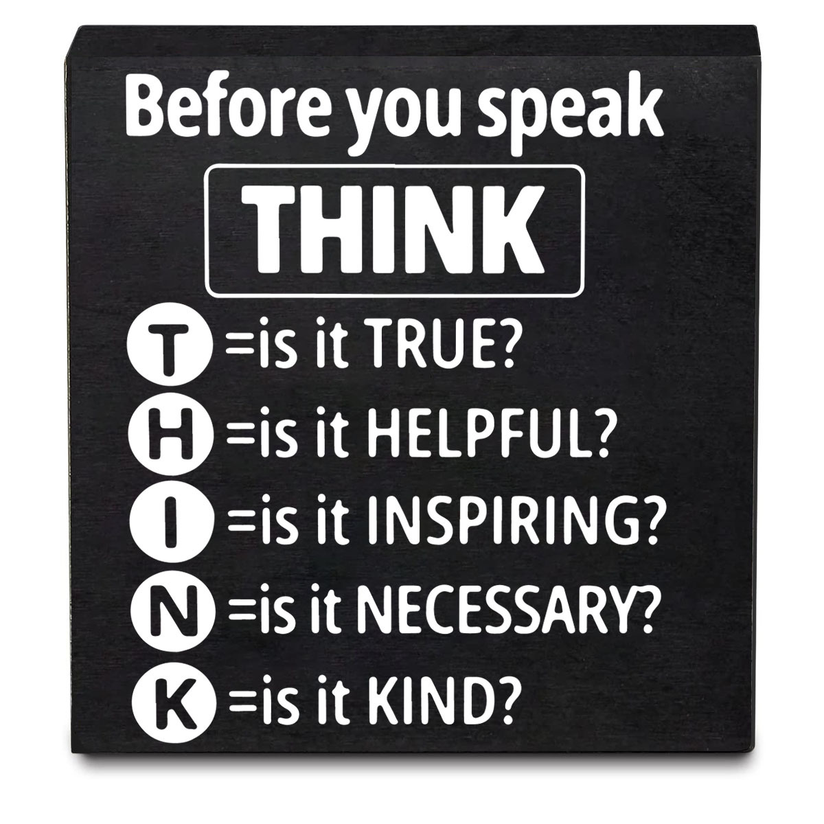

1pc, Rustic Wooden Box Sign (8"x8"), Motivational Quote "think Before You Speak" Canvas Painting, Inspirational Desk Decor, Home Shelf Decoration, Grad Gift