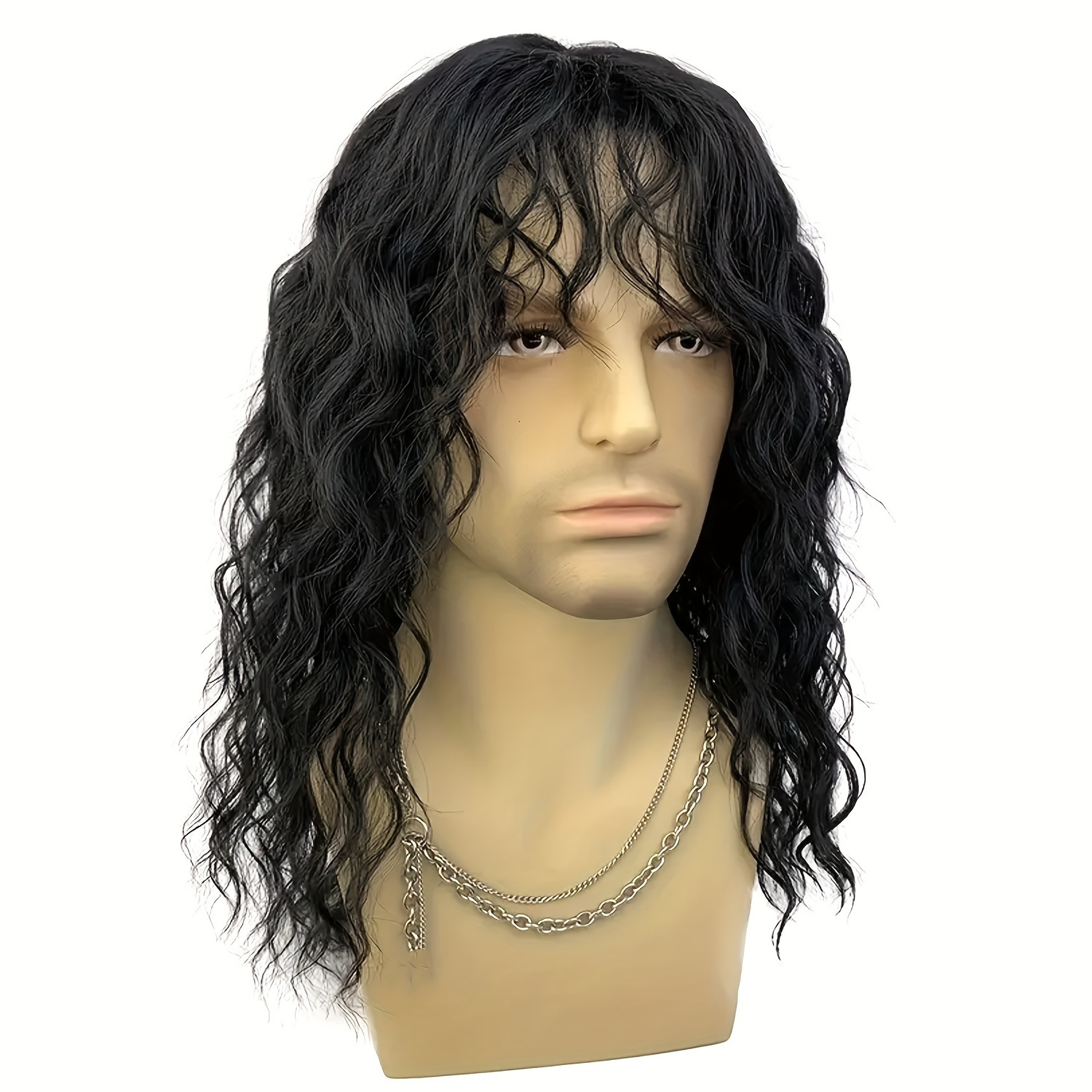 

Perruque synthétique Rocker pour homme, perruque blanche longue ondulée bouclée, perruque de fête ou d'Halloween, 18 pouces