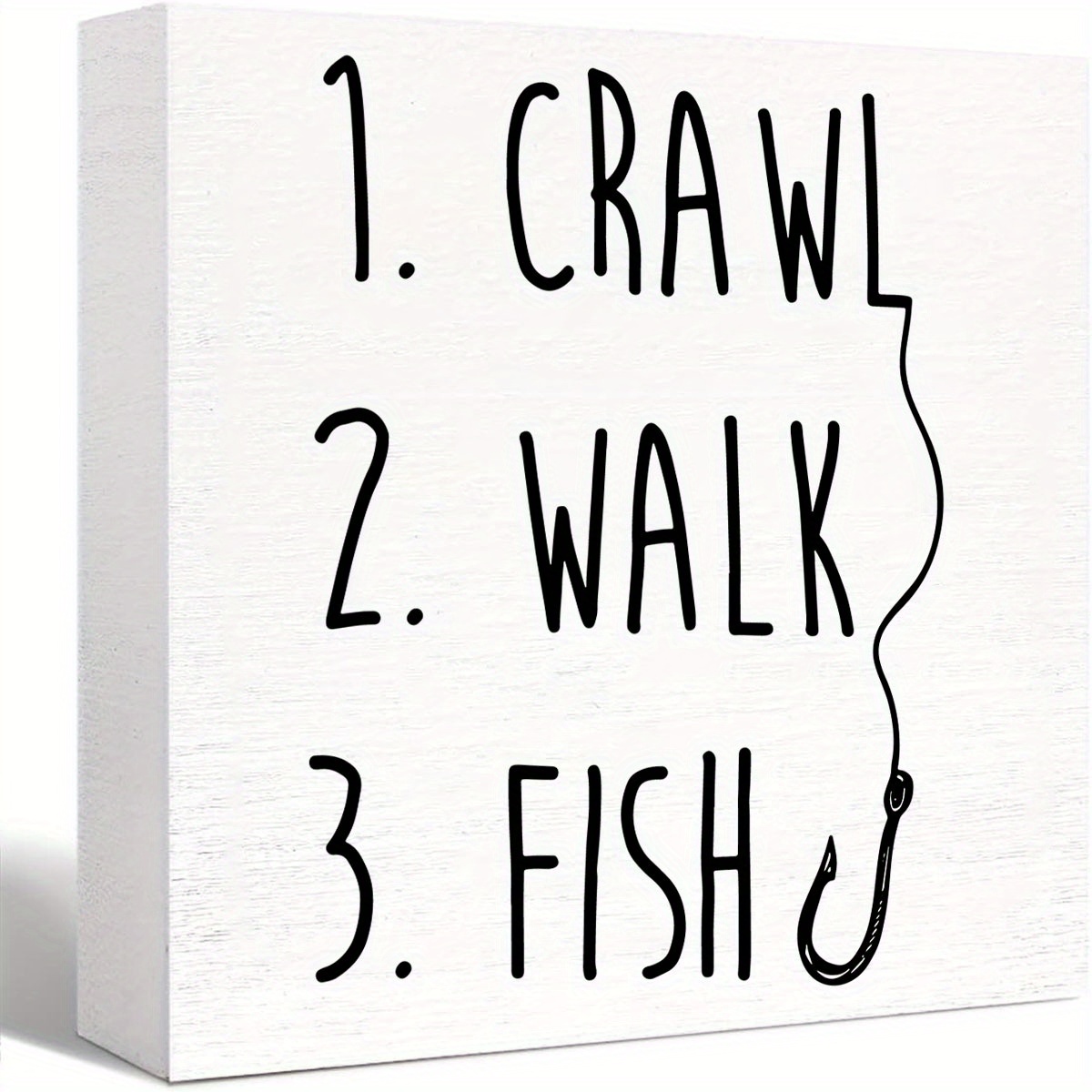 

1pc Rustic Wooden Sign, "crawl Walk Fish" Funny Baby Room Decor, Vintage Style Wood Block Desk Decoration For Nursery, Bedroom, Or Home Office Decor, Artificial Wood Craft