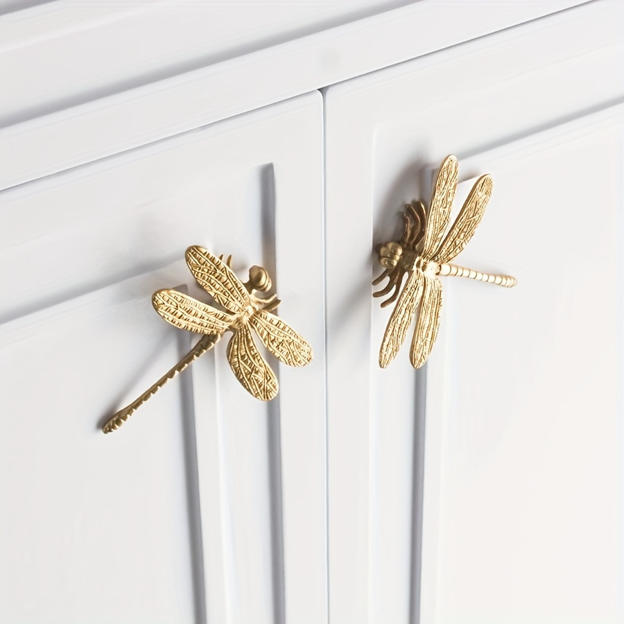 

1pc Nordic Brass Dragonfly Decoration, Small Handle Golden Furniture, Cabinet Drawer Cabinet Door Small Handle, Single Hole Handle