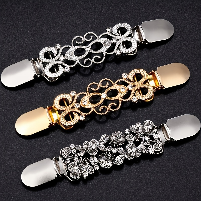 

3pcs, Elegant Exquisite Retro Sweater Shawl Clips, Cardigan Dress Shirt Brooch Clips, Clothing Buckles Fasteners