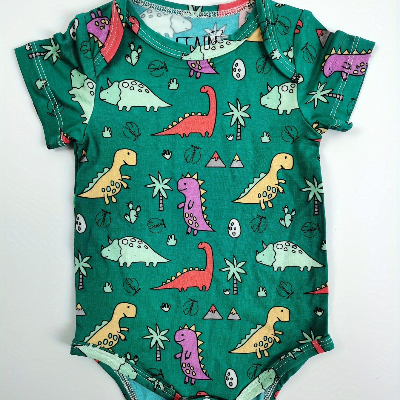

Toddler Onesie, Bamboo Fabric, Cute Dinosaur & Palm Tree Print, Infant Bodysuit Romper, Comfortable Snap Closure, Unisex Design For Boys & Girls
