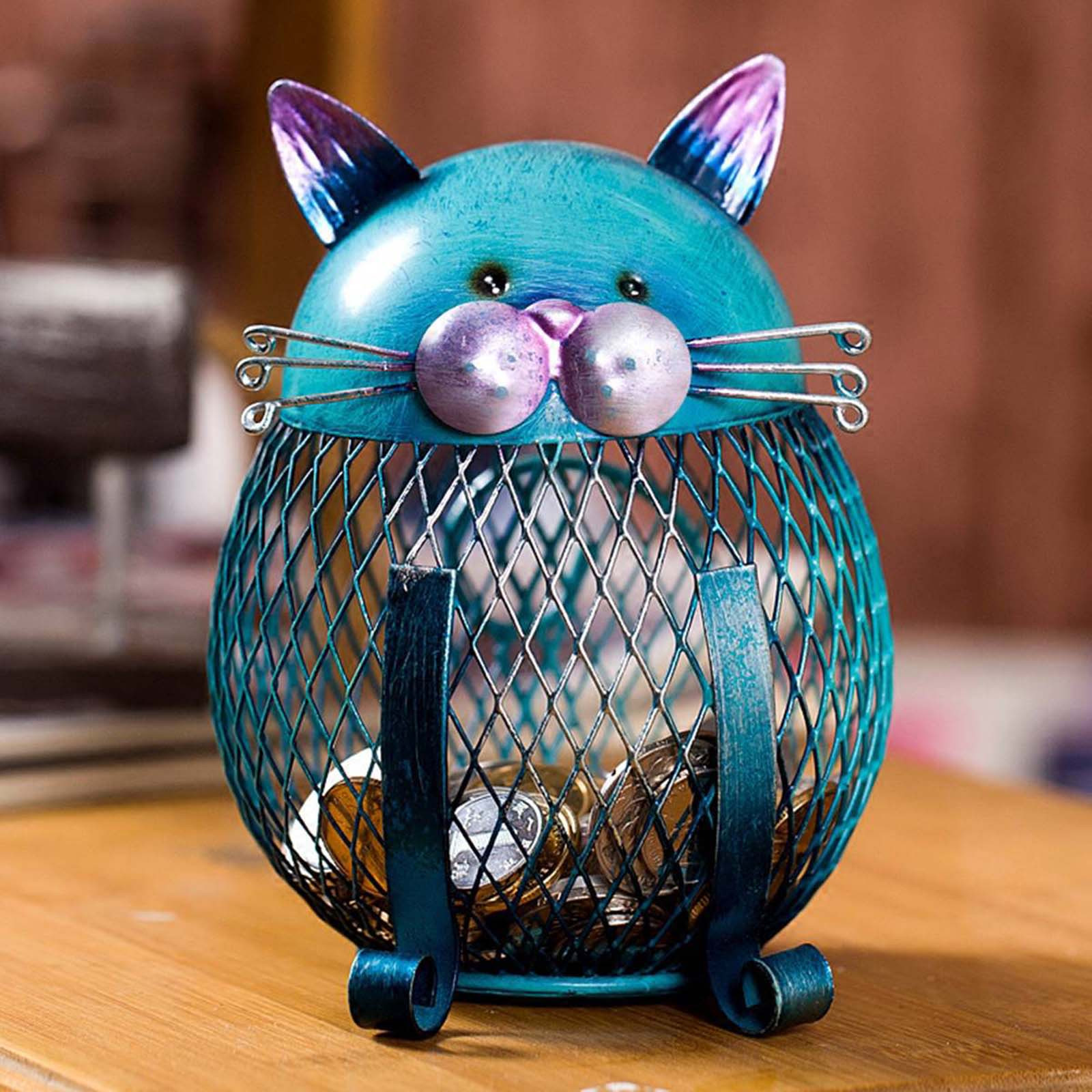 Whimsical Blue Cat Piggy Bank Vintage style Metal Coin Temu