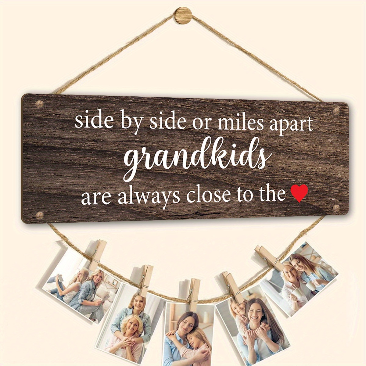

Grandkids Photo Wall Sign Set - Perfect Grandma & Grandpa Gift From Grandchildren, Side By Side Or Theme, Faux Wood Hanging Decor For Home, Ideal Birthday Present For Grandparents