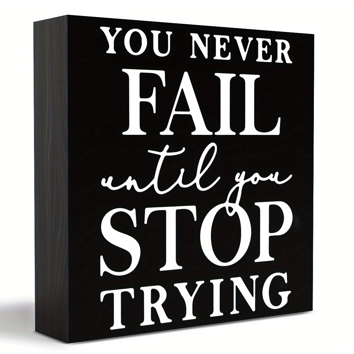 

1pc, Rustic Farmhouse Artwork "you Never Fail Until You Stop Trying" Wooden Box Sign (5''x5''), Inspirational Quote Wood Block Plaque, Vintage Style Home Desk Decor, Perfect Gift For Living Room Decor
