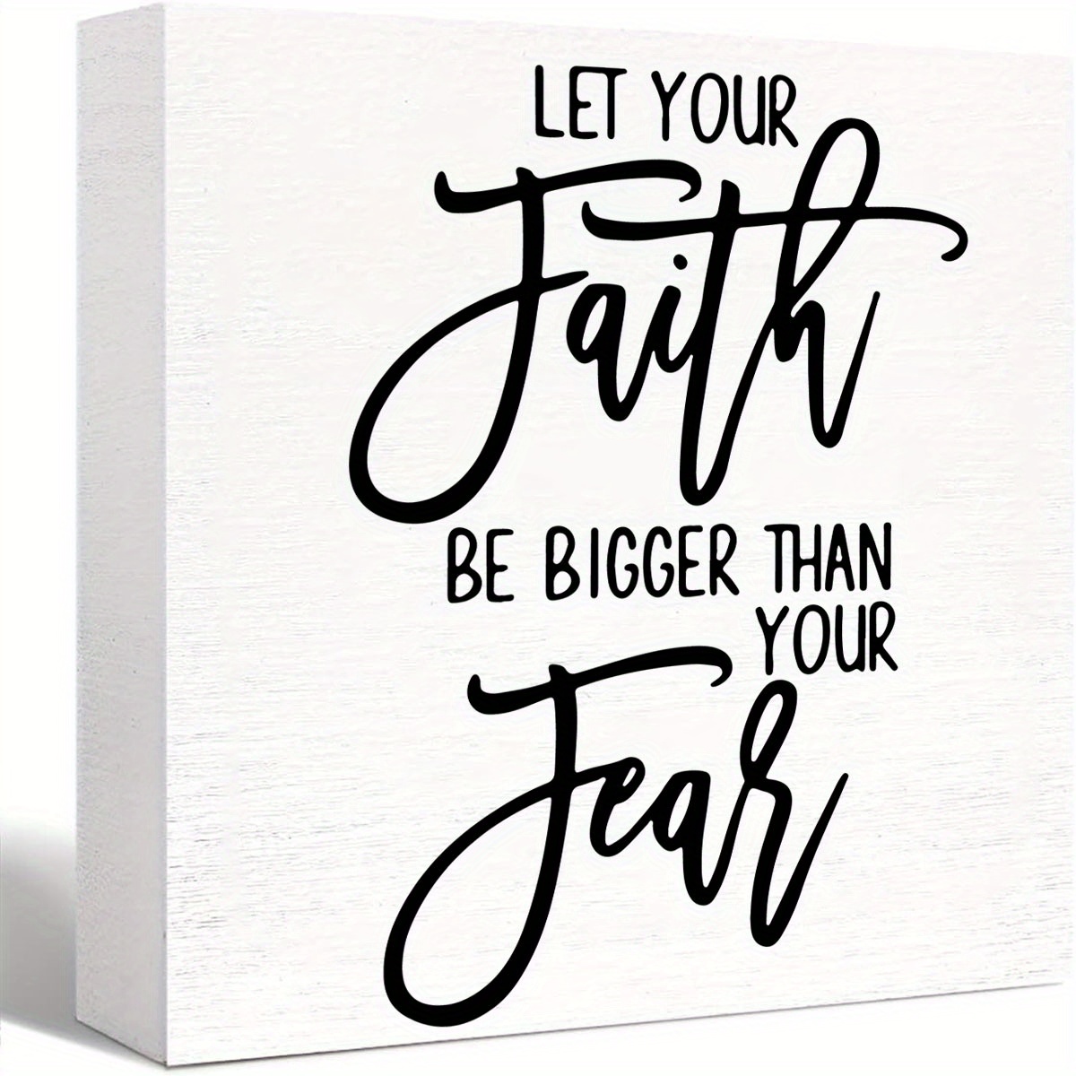 

1pc, Let Your Faith Be Bigger Than Your Fear Artwork Wood Box Sign Rustic Farmhouse Style Wood Block Plaque 5 X 5 Inches Home Living Room Desk Sign Decor For Presents