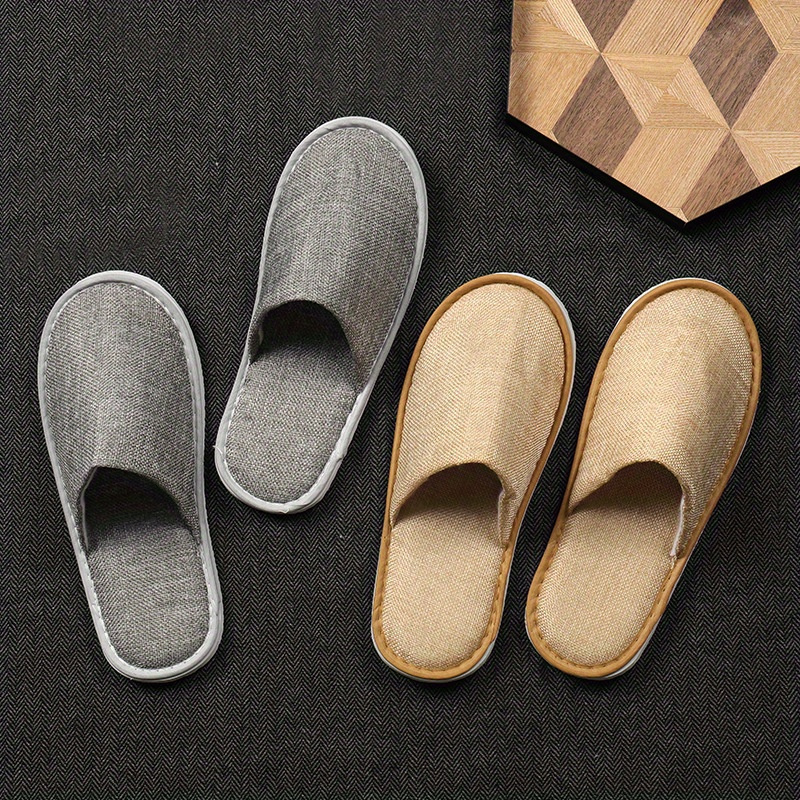 

Linen Slippers, Disposable Non-slip Hotel Guest Footwear, Homestay Hospitality Indoor Shoes, Breathable Sweat-absorbing Fabric, Comfy Padded Home Slip-ons