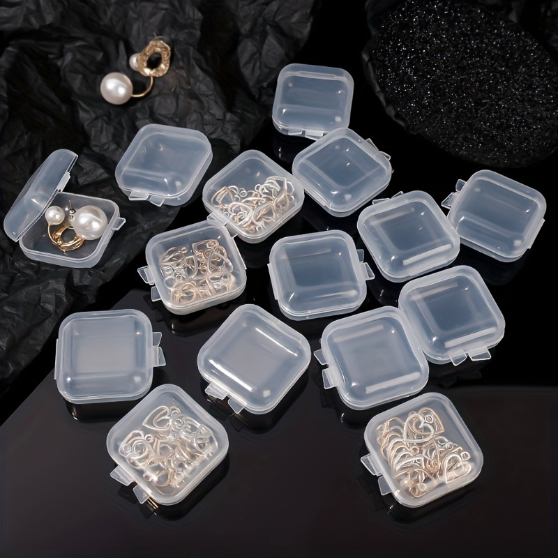 

50pcs Mini Square Clear Plastic Storage Boxes With Flip Lids, Dustproof Small Pill Case, Jewelry Organizer, Practical Sorting Supplies For Home & Office Convenience (size: 1.18x1.18x0.8 Inch)