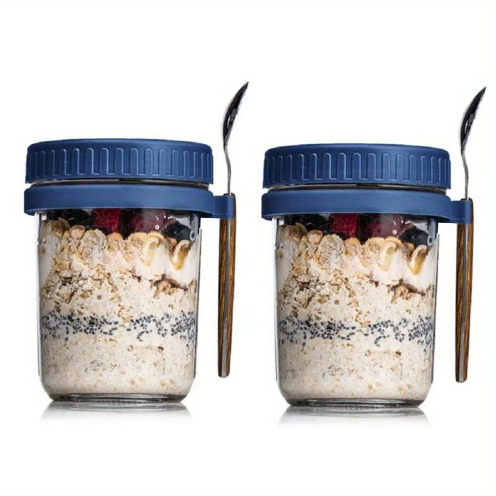 

2pcs Oatmeal Cup Portable Yogurt Breakfast Cup Mason Glass Milk Glass Sealed With Lid With Spoon Salad Cup