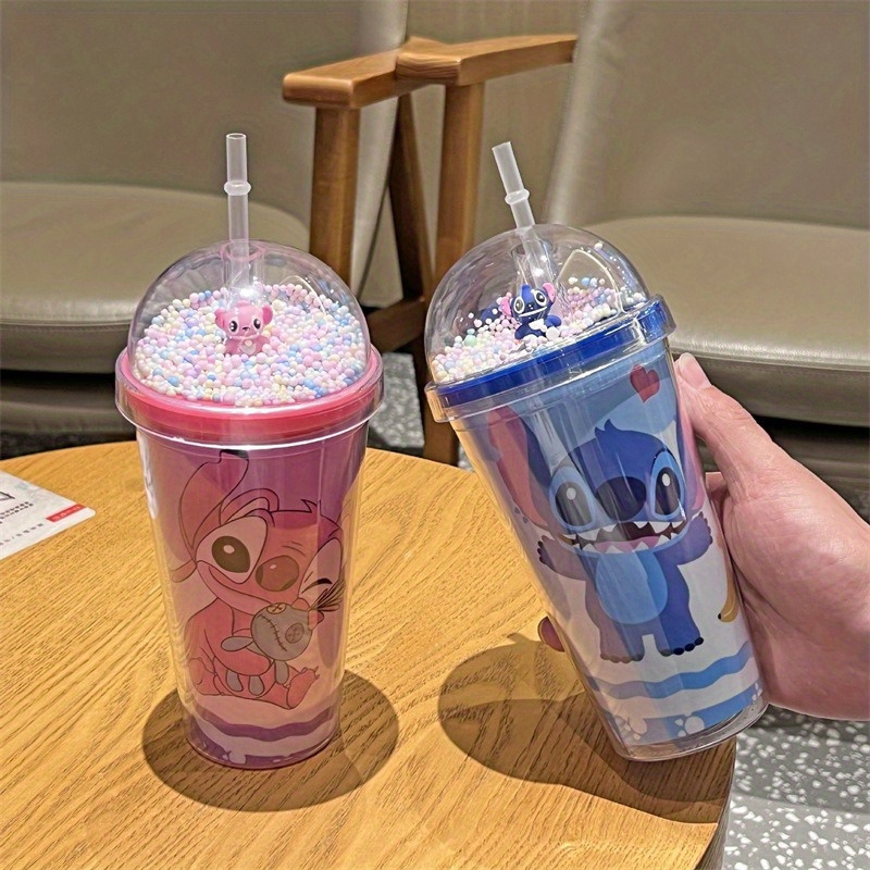 

1pc, Stitch Tumbler, 450ml Ice Crack Pattern Plastic Water Bottle, Water Cups, Summer Winter Drinkware, Travel Accessories, Gifts