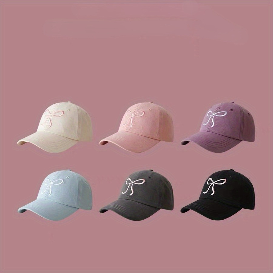 

Bowknot Embroidered Baseball Cap Monochrome Adjustable Dad Hats Cute Sweet Style Versatile Sunshade Peaked Hat