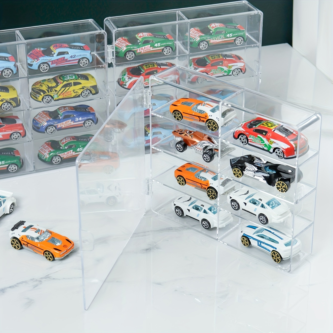 8コンパートメント透明プラスチック玩具車収納ボックス - 多層合金車 、子供用、透明デスクトップディスプレイシェルフ、収集用ディーキースト車、玩具車収納  商品詳細 3