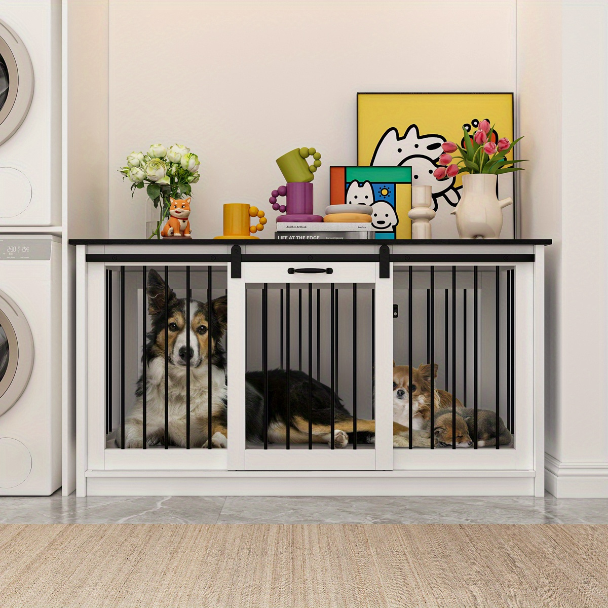 

Extra Large Dog Crate Furniture, 55" Indoor Heavy Duty Dog Kennel House With Sliding Doors, Furniture Style Dog Crate Table Side End Table Tv Stand For Xl Large Medium Breed Dogs