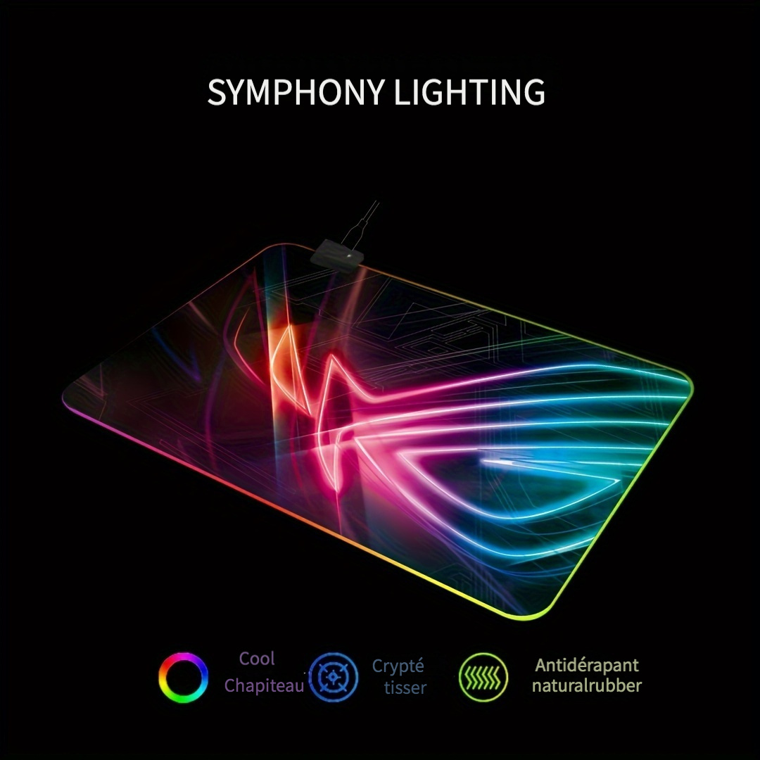Tapis de souris lumineux RGB pour gaming, antidérapant, accessoire informatique
