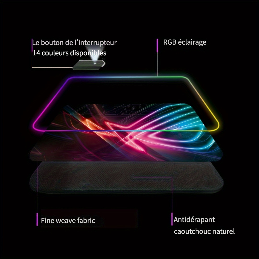 Tapis de souris lumineux RGB pour gaming, antidérapant, accessoire informatique