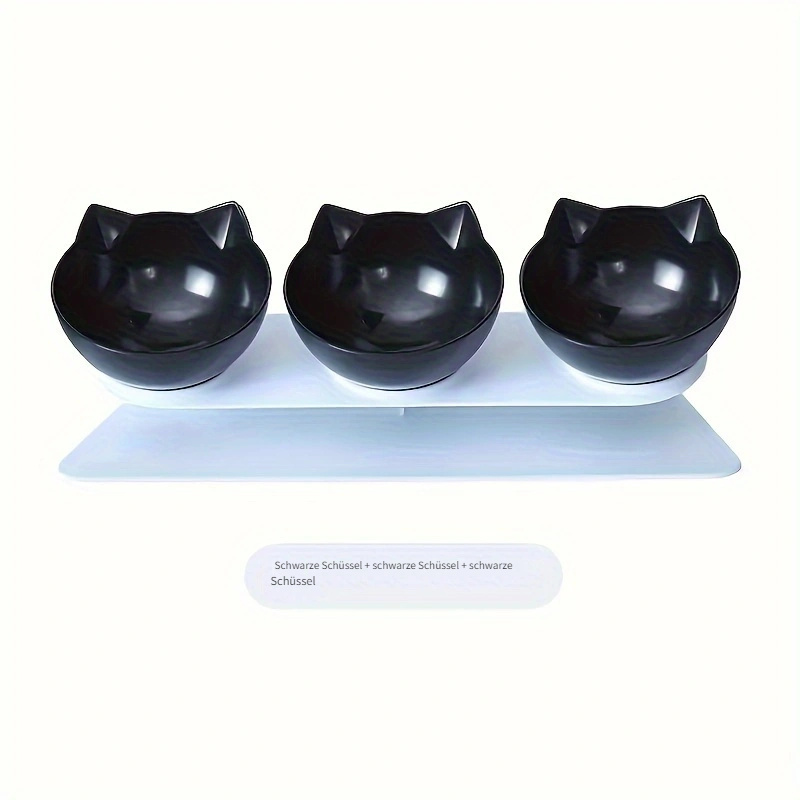 

1pc Raised Cat Food Bowls, 15-degree Tilted Anti-vomiting Neck Protecting Pet Feeding Bowls With Stand, 5.5" Elevated Black Cat-shaped Dishes