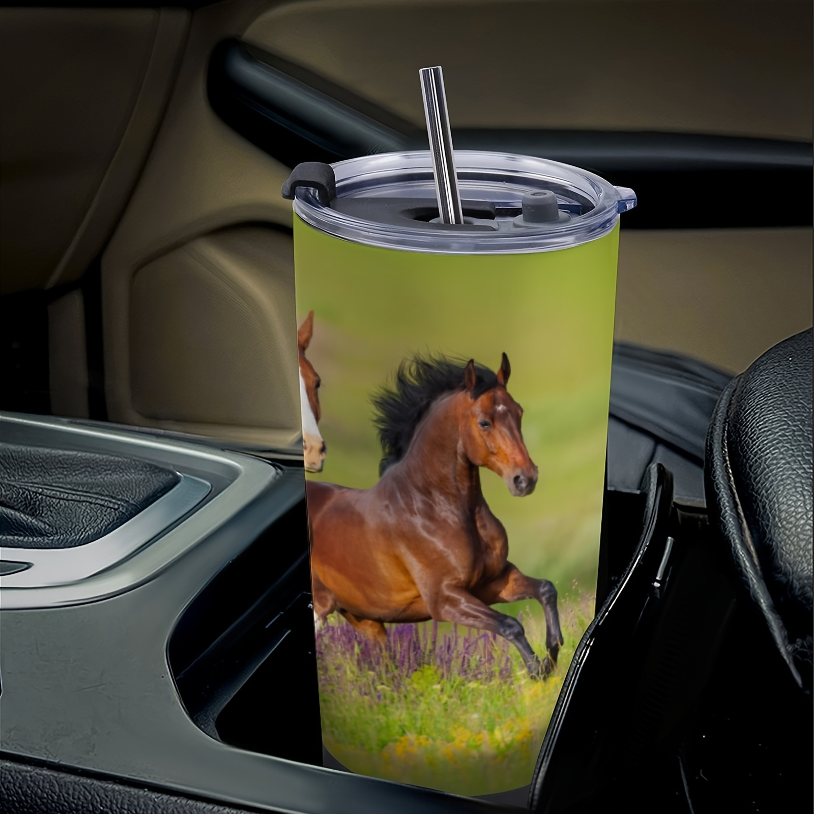 

1pc 20oz Horse Tumbler, Stainless Steel Print Car Cup, Coffee Cup With Straw And Lid, Outdoor Sports Cup, Birthday Gift, Holiday Gift. 20 Ounces