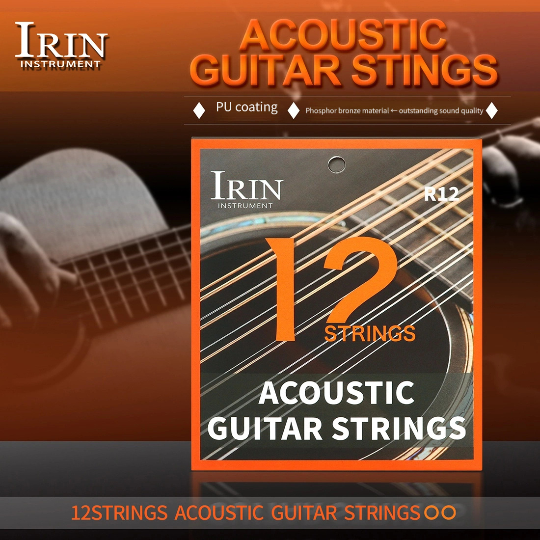 

Irin R12 -string Guitar Strings Copper Material (pu Coated) Pu Coated + Copper Material; 12 Strands In Plastic Bags, Each Strand Is Independently