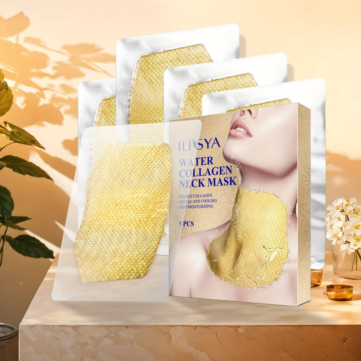 

5 Pieces Water Collagen Neck Firming Mask, Provide Lasting Moisture And Firm Skin, Deep Care For Your Neck, Restore Your Delicate Skin