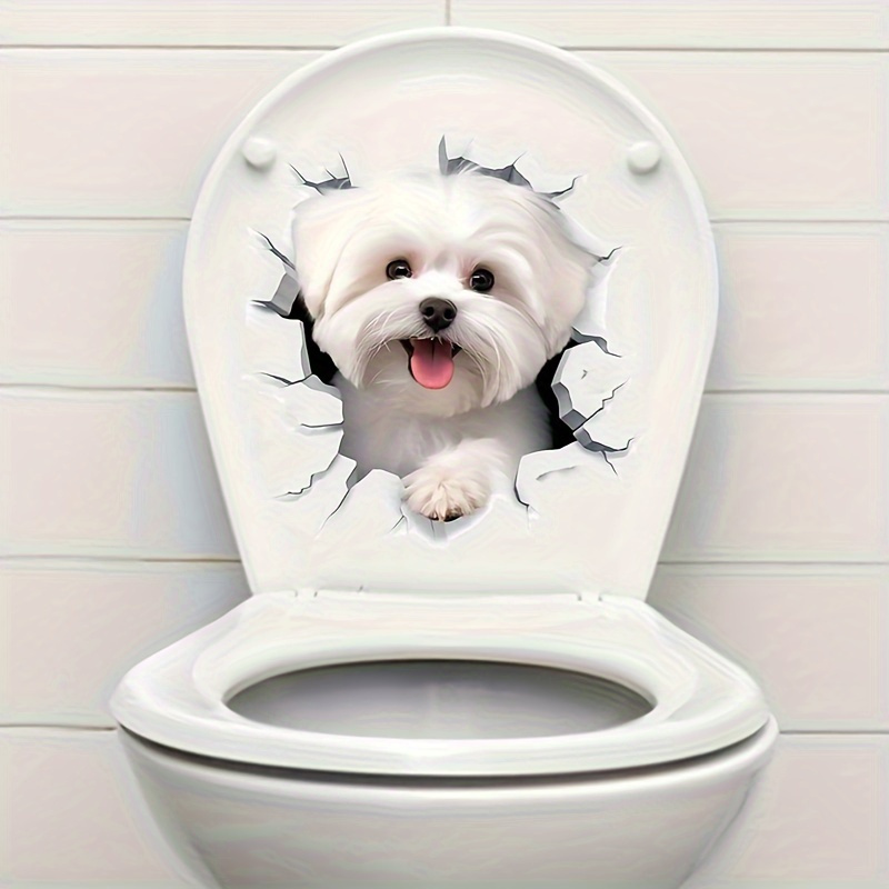 

1pc Creative 3d Cracked Animal Dog Toilet Sticker, Adorable Bathroom Decor, Wall Self-adhesive Art, Bathroom Decor