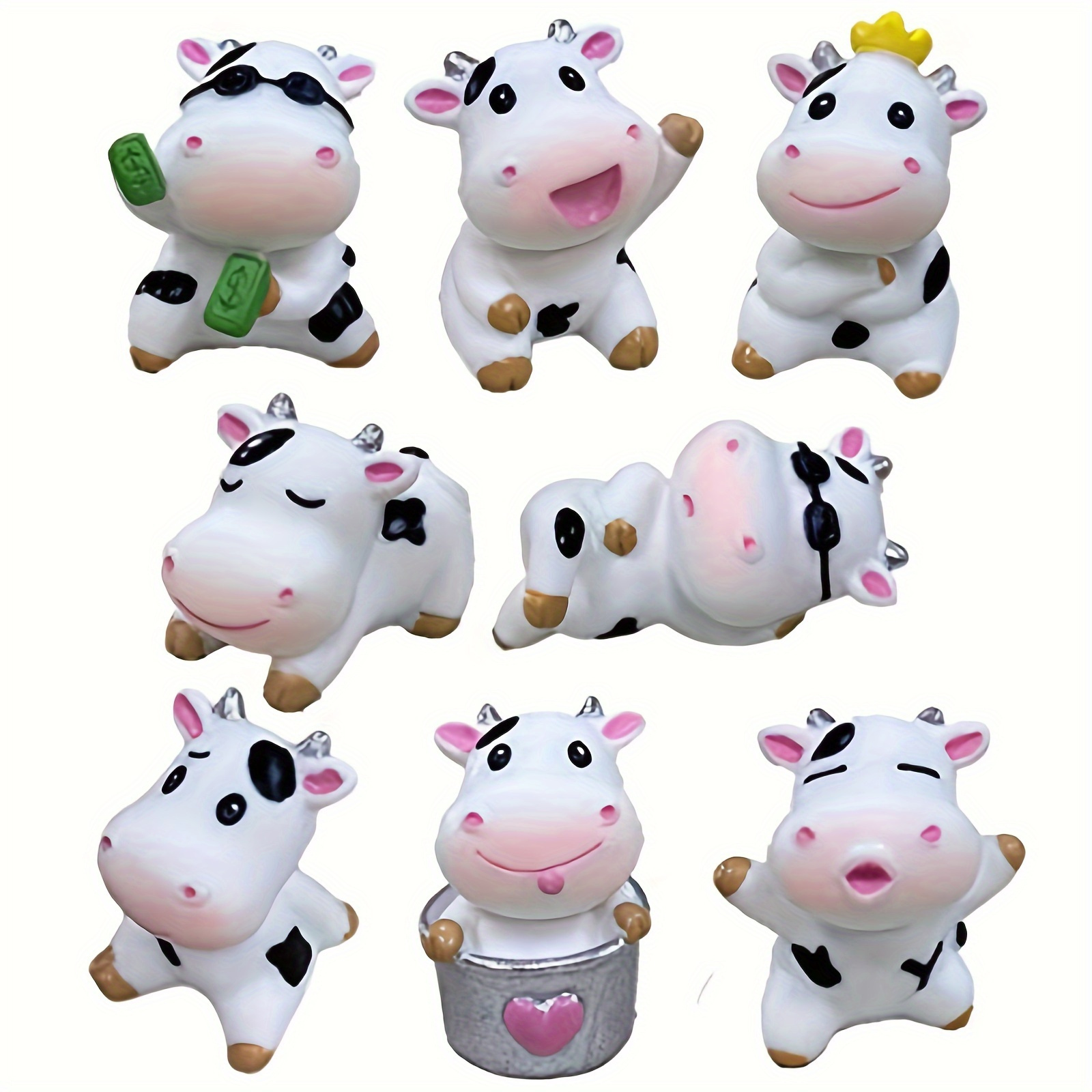 

8pcs Mini Cow Figures Set, Contemporary Resin Animal Toys, Cake Toppers, Fairy Garden Miniature Figurines, Ideal For Christmas Birthday Gifts & Desk Decorations