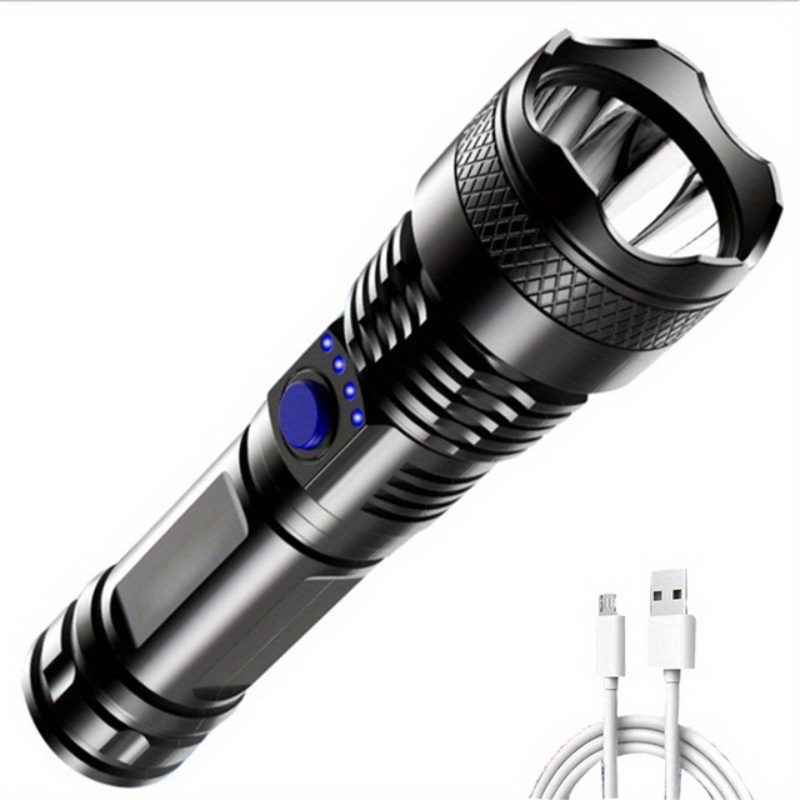 

1pc Powerful Led Flashlight, 3 Modes Usb Rechargeable Outdoor Bright Light, Torch Portable Waterproof Light, Self Defense Camping Light