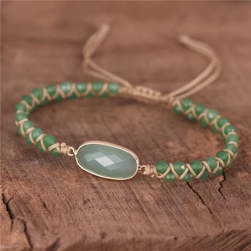 

1pc Bohemian Elegant Green Rope Bracelet With Beaded Tassel Charm, Adjustable Braided Friendship Bracelet, Women's Fashion Jewelry