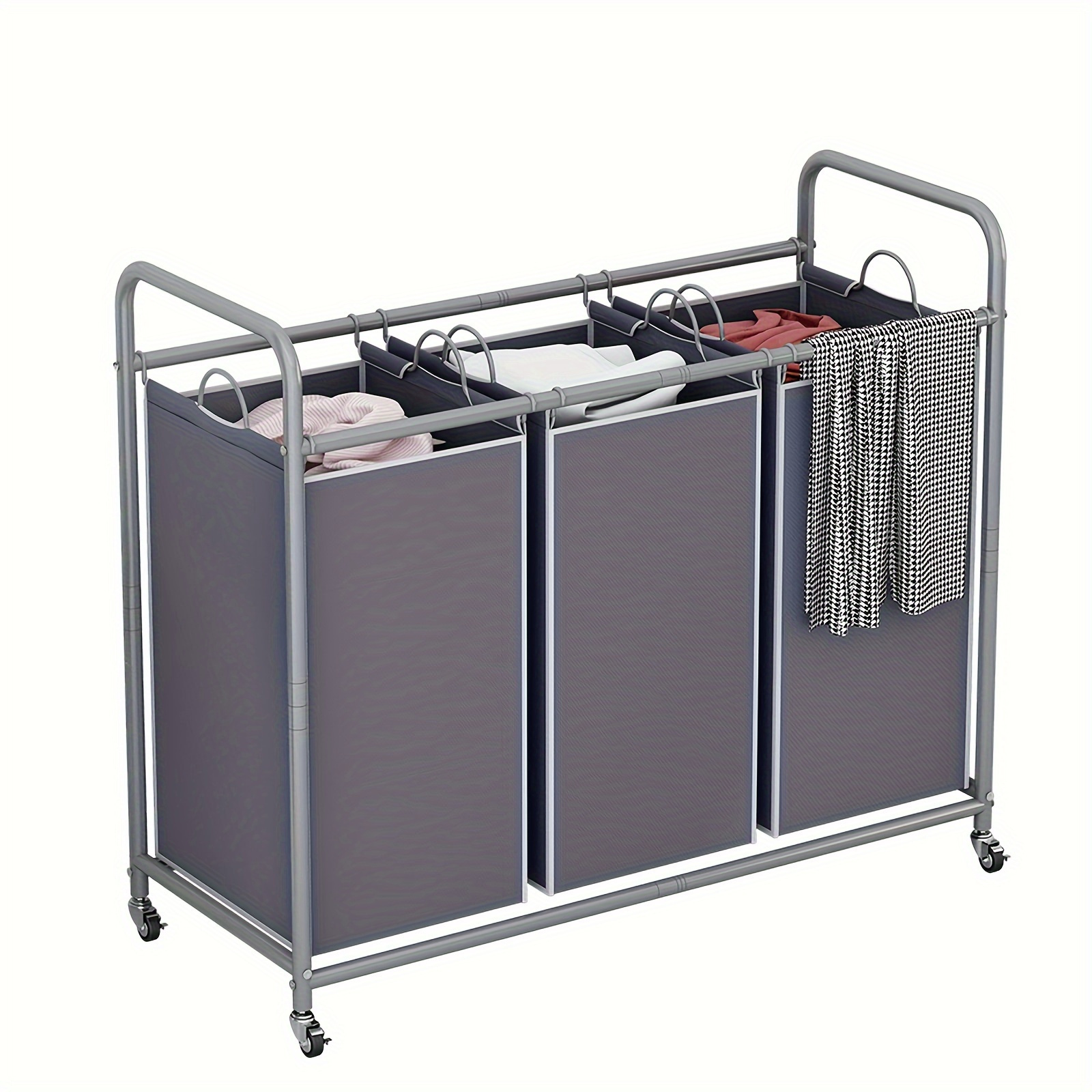 

1pc 3-bag Laundry Basket Sorter, Laundry Hamper Cart With Heavy Duty Rolling Lockable Wheels And Removable Bags