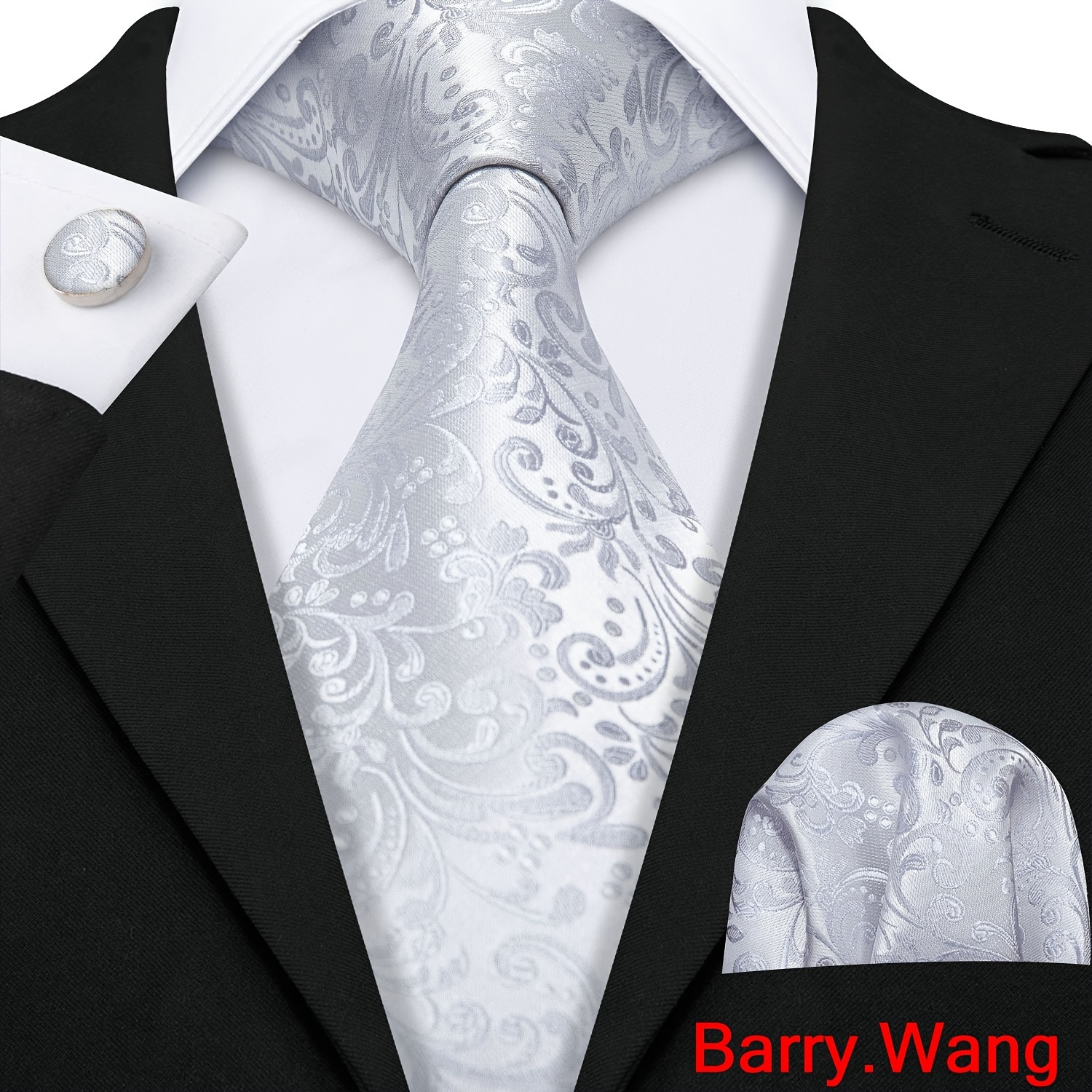 

Barry.wang 3pcs/set Men's Silk Classic Floral Necktie With Hanky And Cufflinks For Business & Wedding, Father's Day Gift