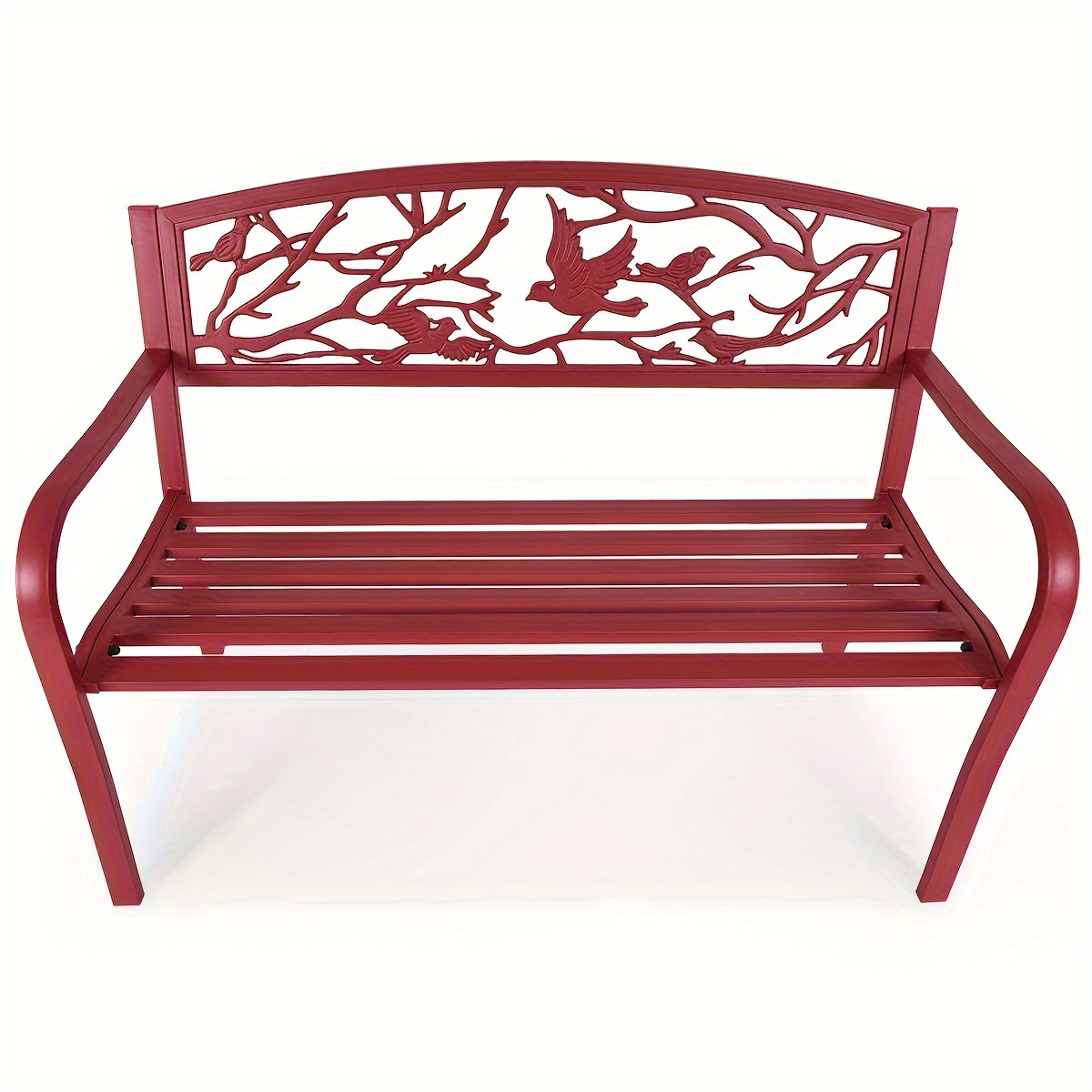 

Patio Garden Bench Park Yard Outdoor Furniture Cast Iron Porch Chair Red