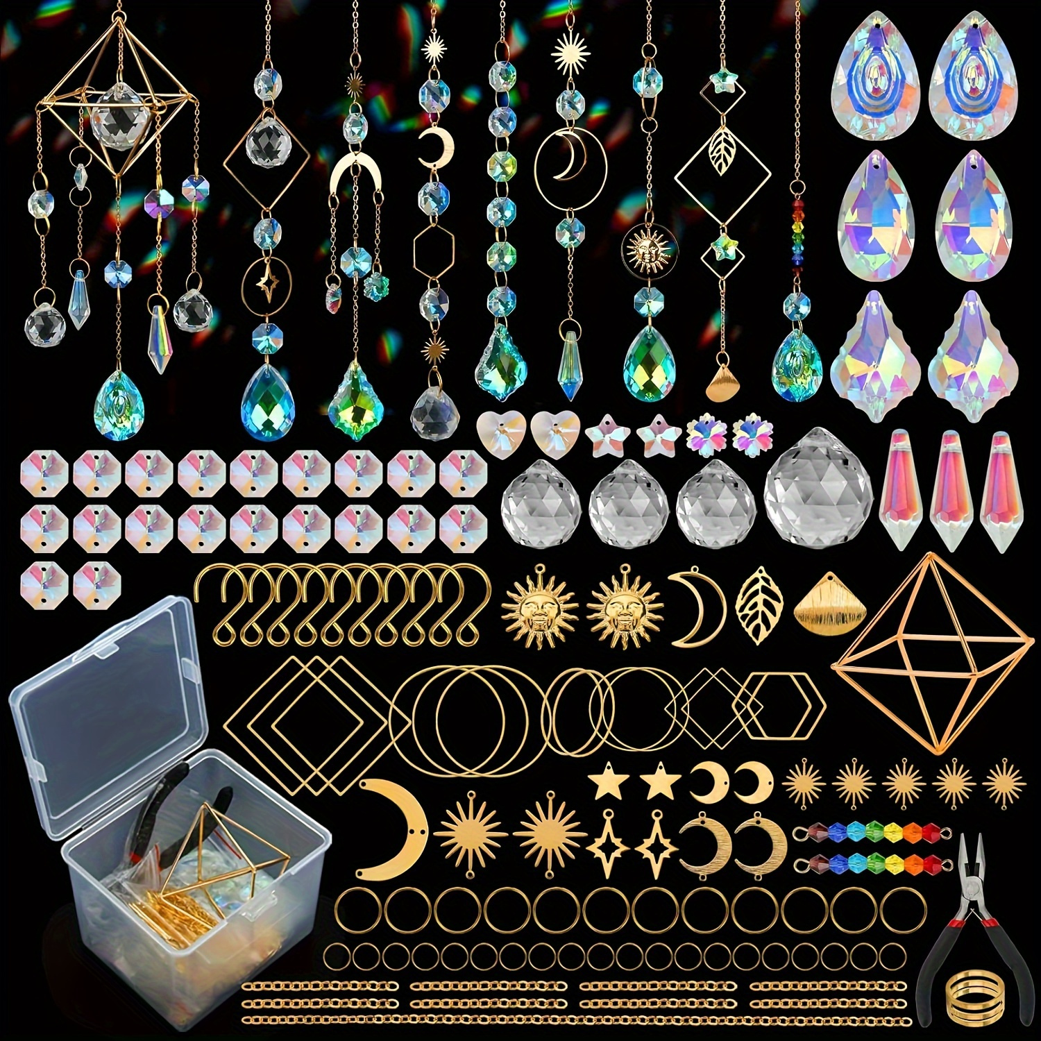 

400pcs Diy Suncatcher Kit With Prisms - Crystal Rainbow Makers For Indoor Windows & Office, Glass Craft Supplies Set With Tools, Christmas & Music-themed Decorations, Best For Christmas